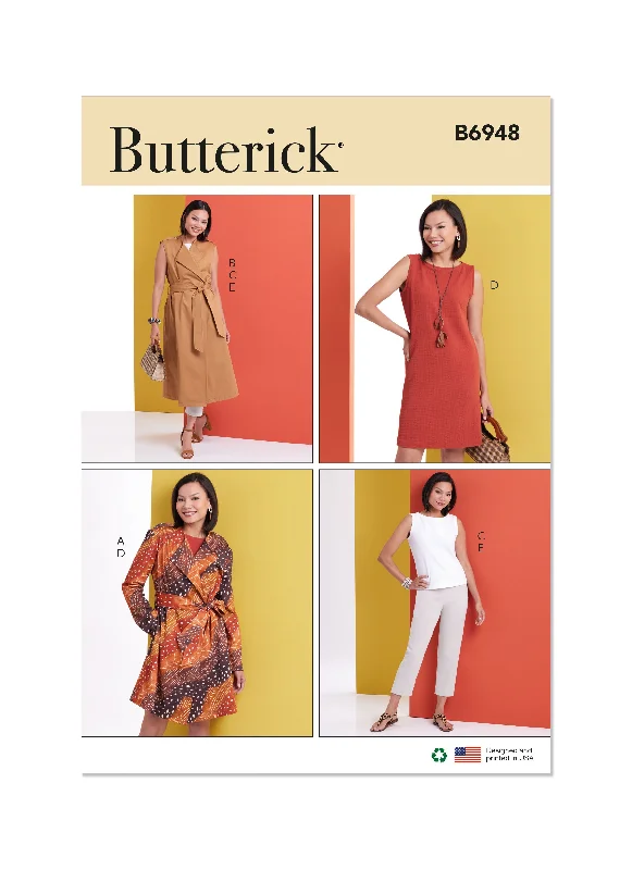 Butterick Pattern B6948 Misses' Jacket and Vest with Belt, Top, Dress and Pant Satin Jacket Silk Jacket Chiffon Jacket
