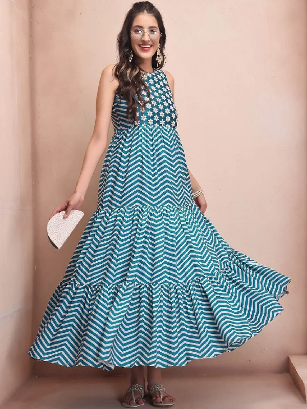 Inddus Cotton Fit & Flare Ethnic Dresses