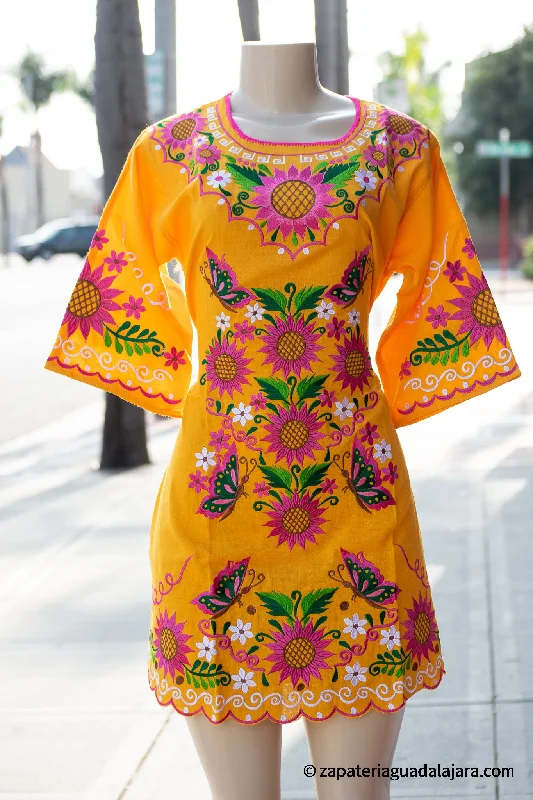 ARTESIAN EMBROIDERED SUNFLOWER DRESS MAYA YELLOW
