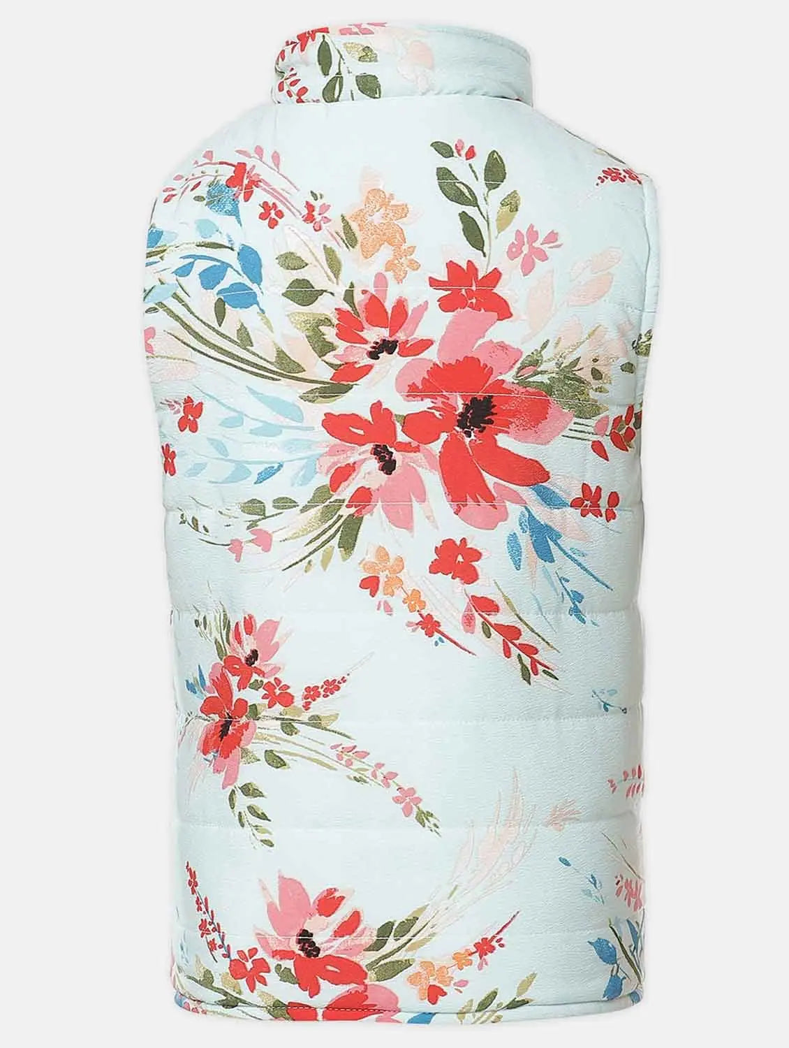 Women Printed Green Collared Neck Sleeveless Jacket Zippered Jacket Buttoned Jacket Snapped Jacket Women Printed Green Collared Neck Sleeveless Jacket Zippered Jacket Buttoned Jacket Snapped Jacket