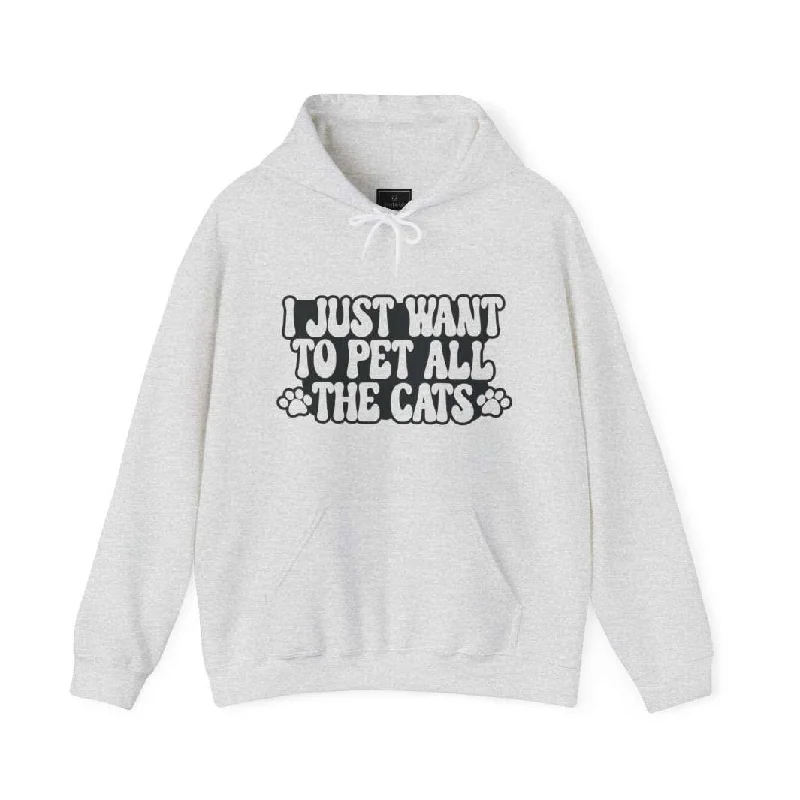 Pet All The Cats Hooded Sweatshirt Hoodie with Ribbed Hem Stretchable Secure