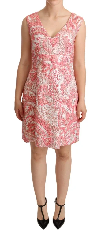 Dolce & Gabbana Elegant Pink Jacquard Floral Sheath Women's Dress