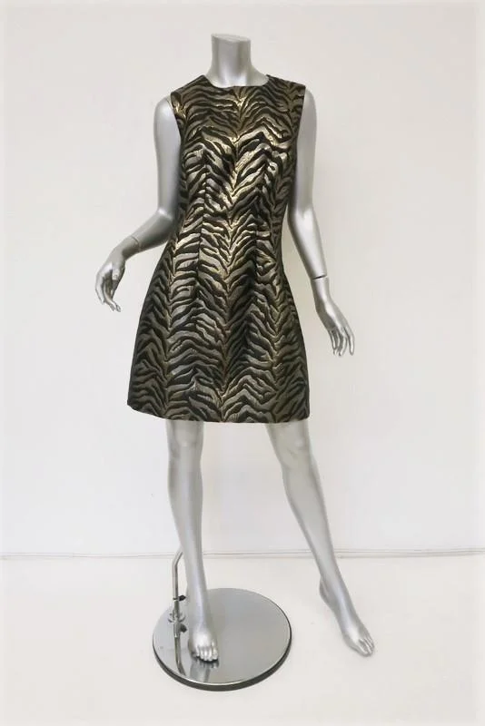 Roberto Cavalli Dress Black/Gold Metallic Animal Jacquard Sleeveless Size 46