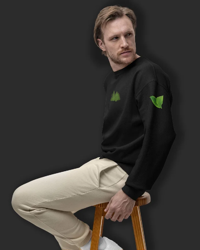 Arboreal Drop Shoulder Sweatshirt: Black Hoodie with Rhinestones Sparkly Elegant