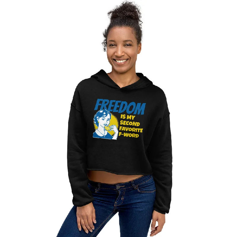 Freedom is my second Favorite F-Word Short Ladies Crop Hoodie Hoodie with Mesh Breathable Sporty