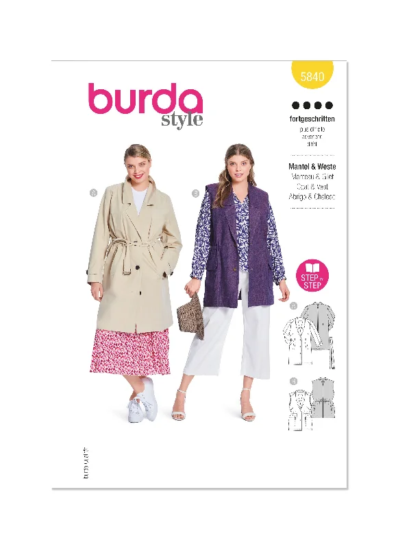 Burda Pattern B5840 Plus Size Jacket Cotton Fabric Linen Fabric Terry Fabric