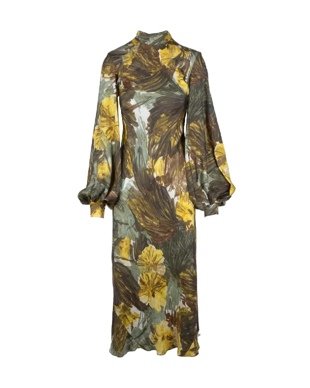Erika Cavallini Printed Silk Turtleneck Dress with Long Sleeves