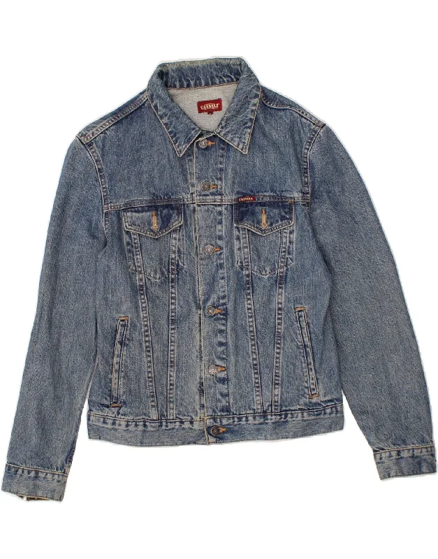 CARRERA Womens Denim Jacket UK 14 Medium Blue Cotton Plaid Jacket Tartan Jacket Houndstooth Jacket