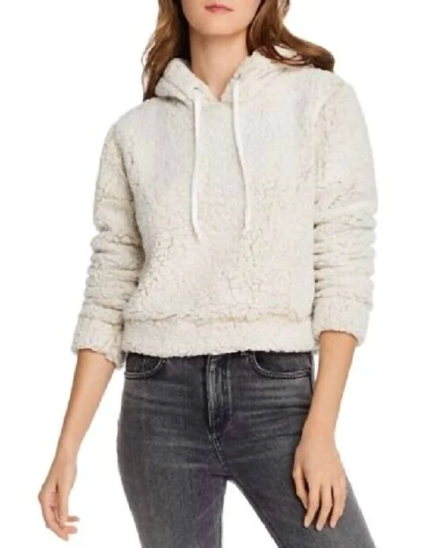 Womens Sherpa Hoodie Sweatshirt In Cream Hoodie with Reflective Safety Nightwear