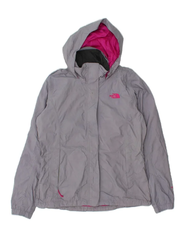 THE NORTH FACE Womens Hooded Rain Jacket UK 14 Medium Grey Nylon Anorak Shell Jacket Lightweight Jacket