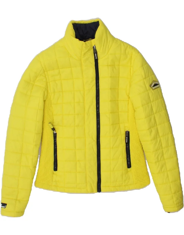 SUPERDRY Womens Padded Jacket UK 12 Medium Yellow Polyester Faux Fur Jacket Real Fur Jacket Shearling Jacket