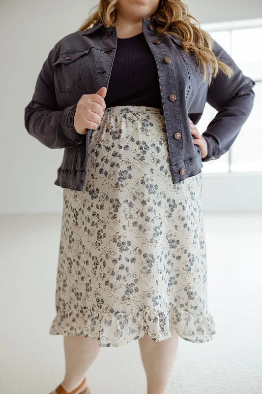 HIGH-LOW RUFFLE KICK HEM SKIRT IN FRENCH BLUE chiffon skirt delicate