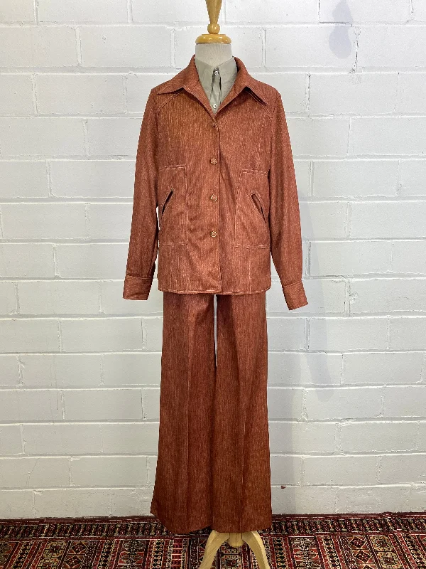 Vintage Deadstock 1970s Women's 2-Piece Rust Pant Suit, Richtone Comfortable Denim Leggings