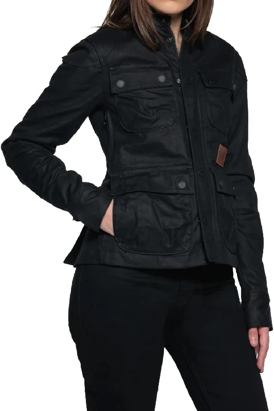 McCoy Women's Black Waxed Cotton Jacket Print Jacket Jacquard Jacket Embroidered Jacket