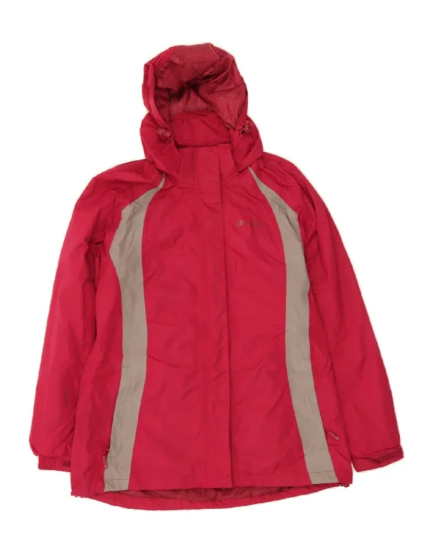 MOUNTAIN WAREHOUSE Womens Hooded Rain Jacket UK 14 Large  Red Colourblock Front Pockets Side Pockets Patch Pockets