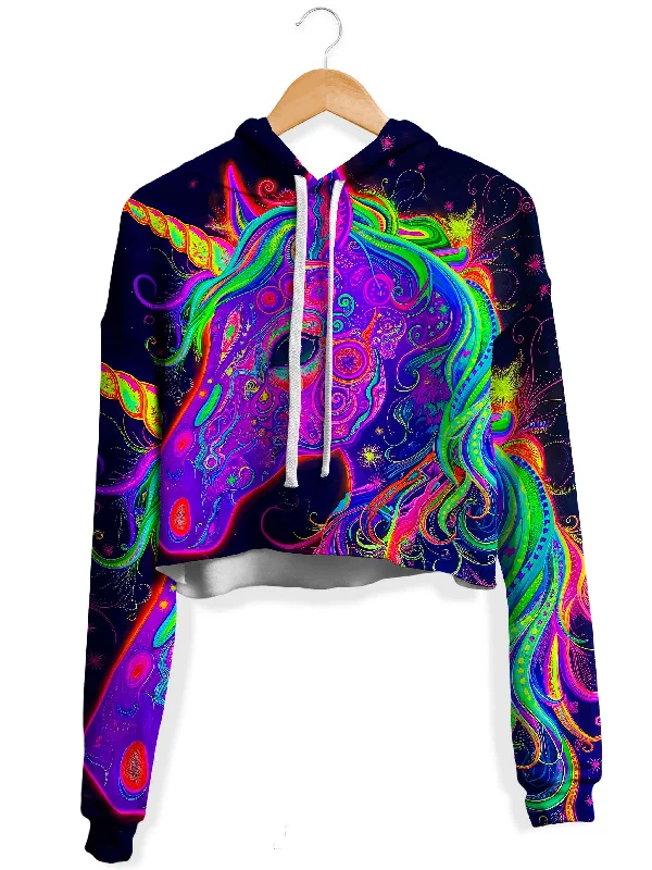 Pegasus Fleece Crop Hoodie Hoodie with Exposed Zipper Edgy Industrial