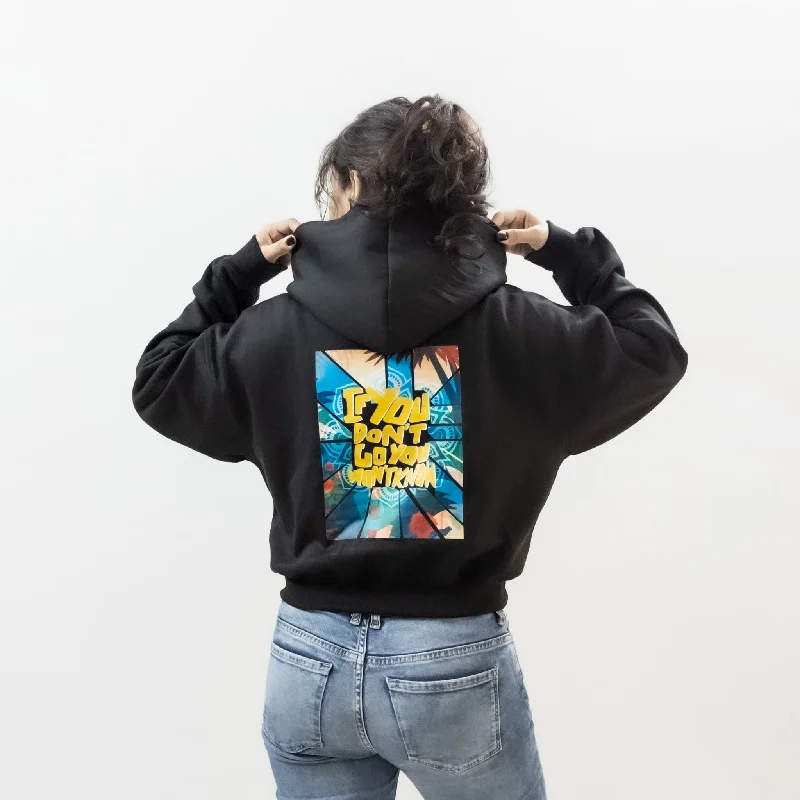 Traveler Printed Black Hoodie Hoodie with Toggle Buttons Decorative Unique