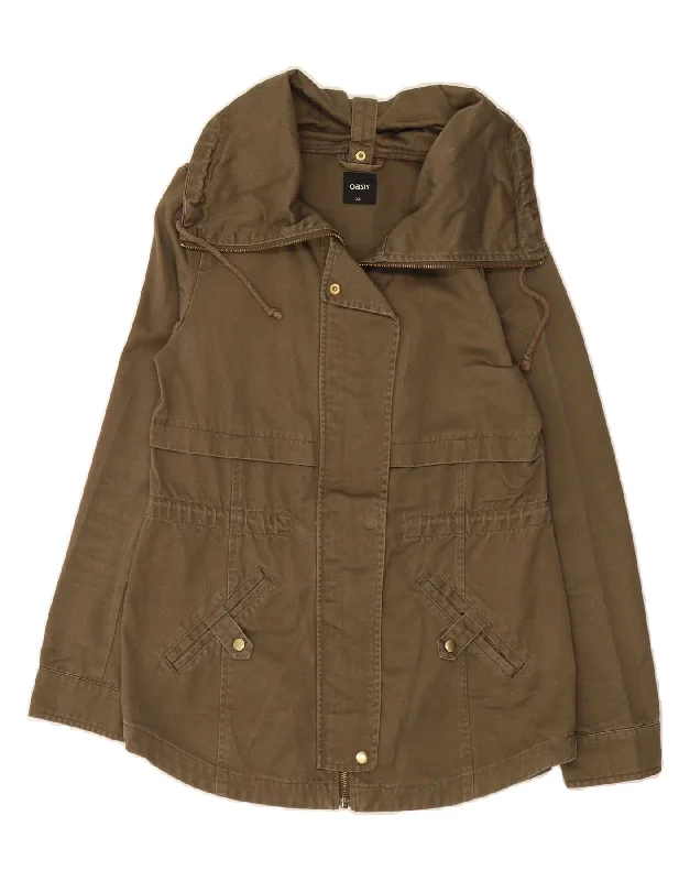 OASIS Womens Utility Jacket UK 6 XS Khaki Cotton Faux Fur Fabric Real Fur Fabric Shearling Fabric