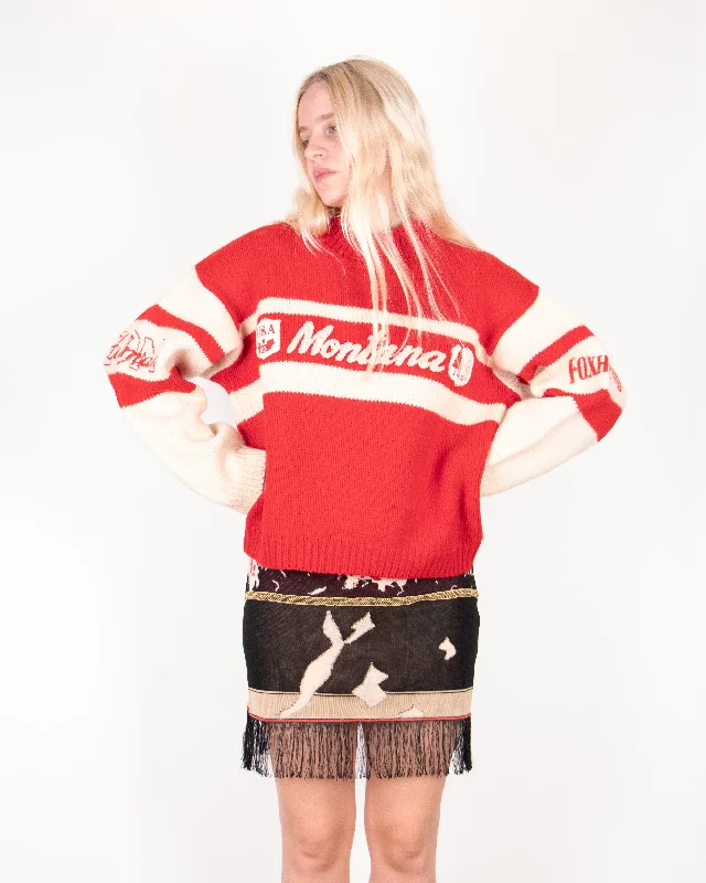 1950s American Hand-knitted Wool Sweater M/L Fleece Fabric Down Fabric Feather Fabric