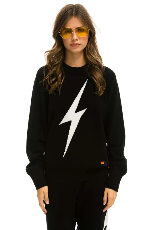 UNISEX BOLT CASHMERE LIGHT SWEATER - BLACK // WHITE BOLT Embroidered Appliqued Beaded