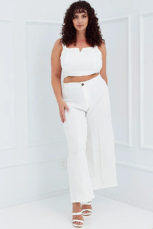 White Wide Pants Waist Seam Trendy Work Pants