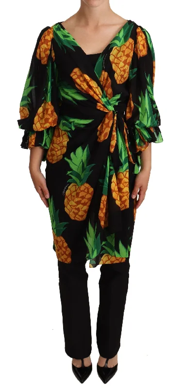 Dolce & Gabbana Vibrant Pineapple Draped Wrap Women's Dress