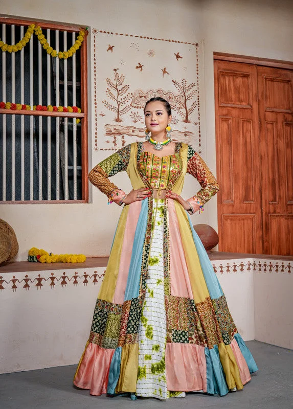 Women's Multicolor Rayon Heavy Embroidery Sequence Work Readymade Lehenga Choli With Jacket  (stitched 40 size, Alt 38 to 44 size) - Aastha Fashion Satin Jacket Silk Jacket Chiffon Jacket