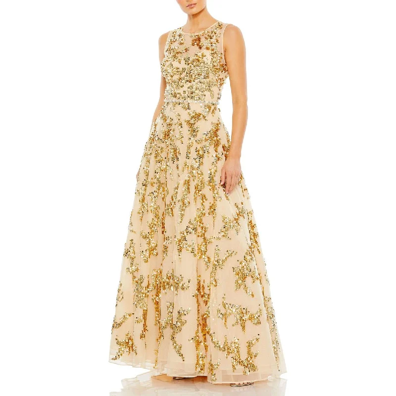 Womens Embellished Sequin Evening Dress