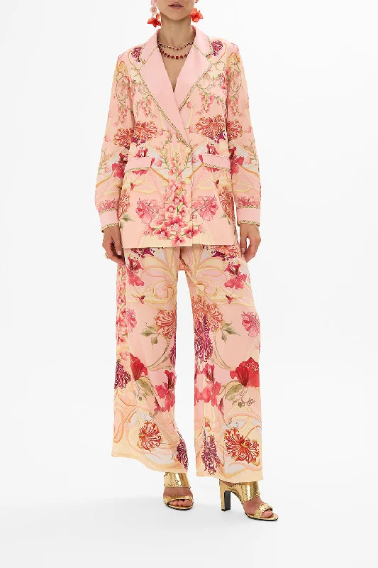 DOUBLE BREASTED SOFT JACKET BLOSSOMS AND BRUSHSTROKES Tailored Jacket Straight Jacket A-Line Jacket