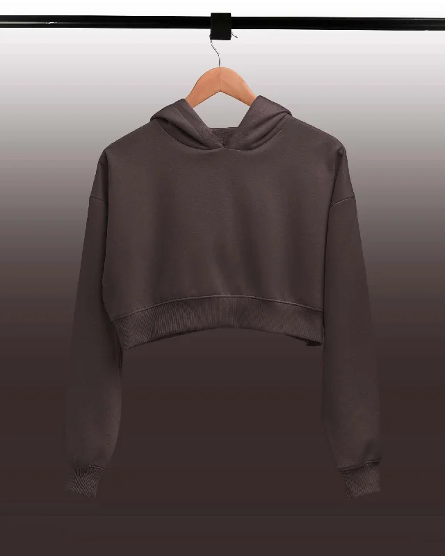 Drop Shoulder Crop Hoodie: Chocolate Hoodie with High-Low Hem Asymmetrical Trendy
