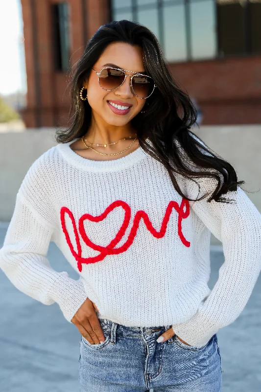 FINAL SALE - True To My Heart White Love Sweater Denim Fabric Leather Fabric Suede Fabric