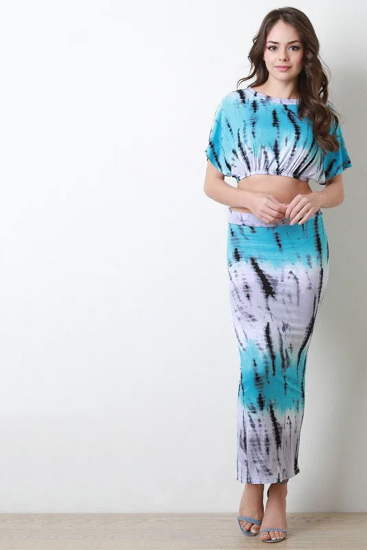 Tie Dye Color Block Maxi Skirt zip skirt side