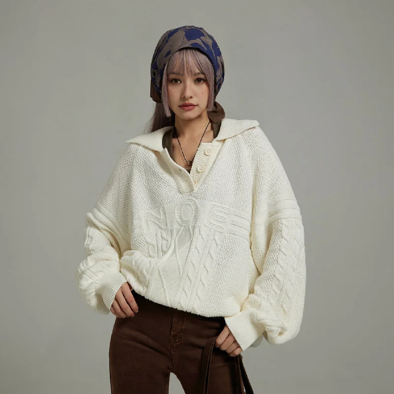 Polo Neck Overfit Knit Sweater Stretchy Elastic Breathable