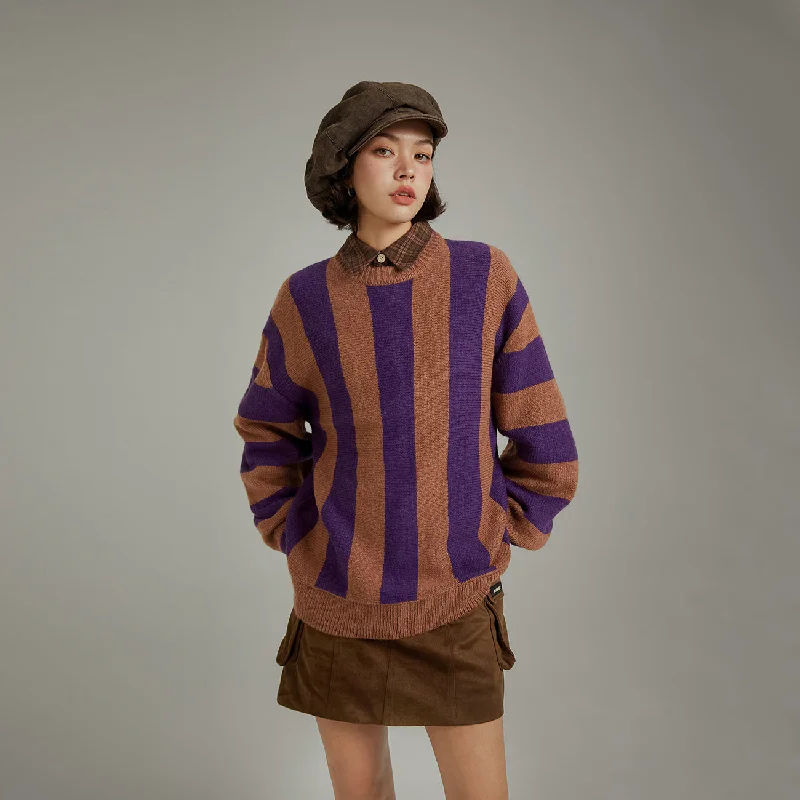 Vintage Color Scheme Stripe Knit Sweater Cashmere Blend Cotton Blend Poly Blend
