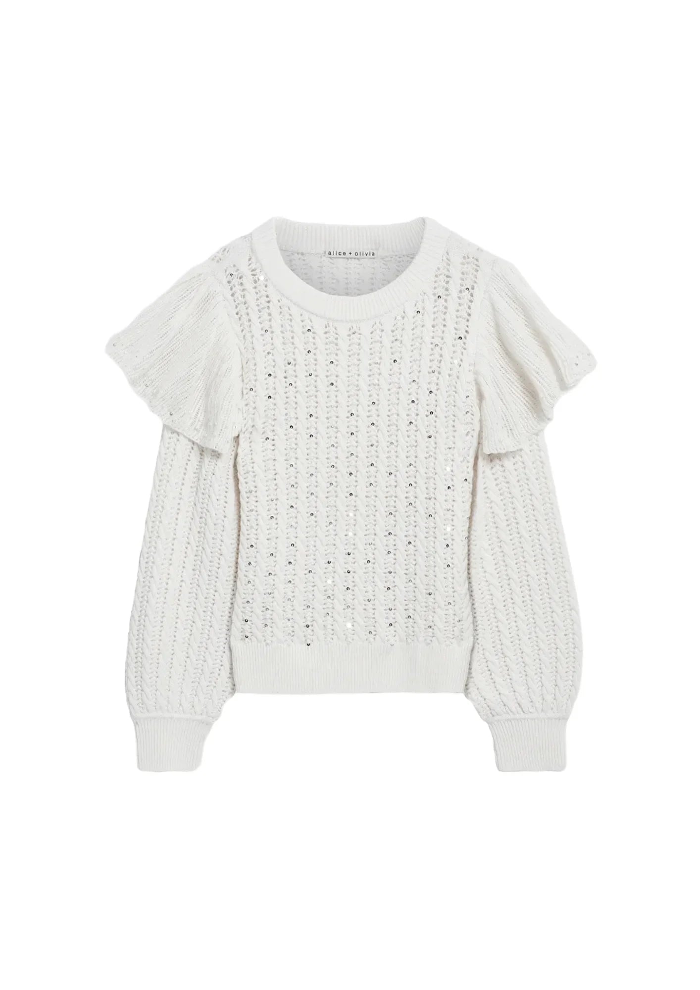 ROSI RUFFLED SWEATER Houndstooth Herringbone Solid
