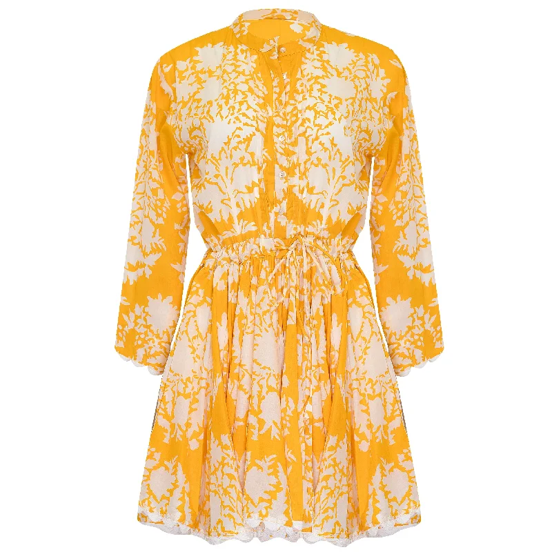 Long Sleeve Beach Dress In Palladio Print Saffron