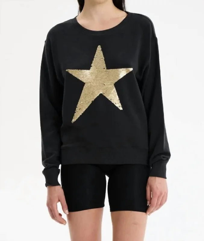 Star Sequin Drip Sweatshirt In Black Hoodie with Hem Elastic Stretchable Comfortable Star Sequin Drip Sweatshirt In Black Hoodie with Hem Elastic Stretchable Comfortable
