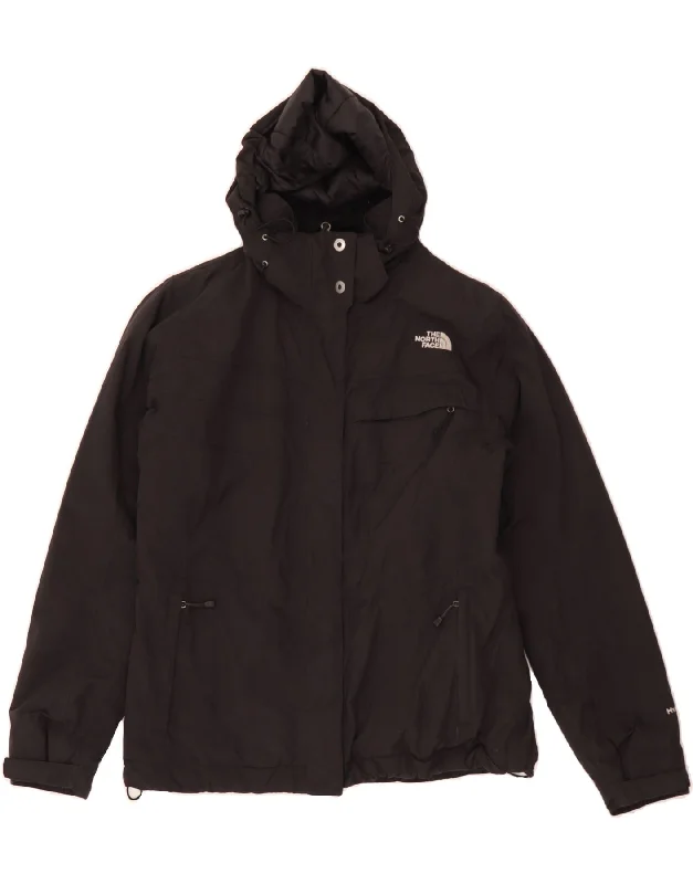 THE NORTH FACE Womens Hooded Windbreaker Jacket UK 16 Large Black Nylon Welt Pockets Slit Pockets Flap Pockets