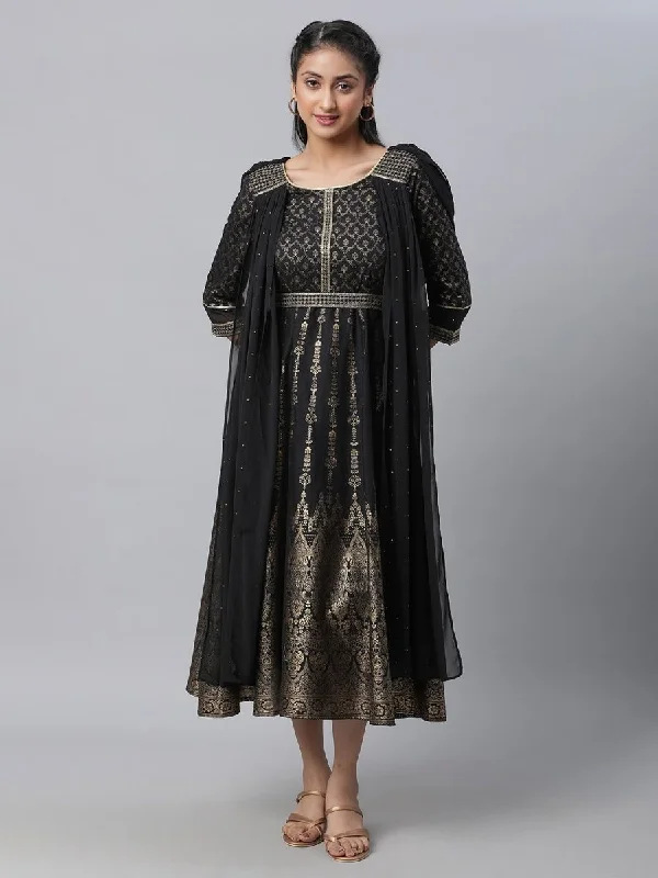 AURELIA Ethnic Motifs Printed Fit & Flare Dress Ethnic Dress