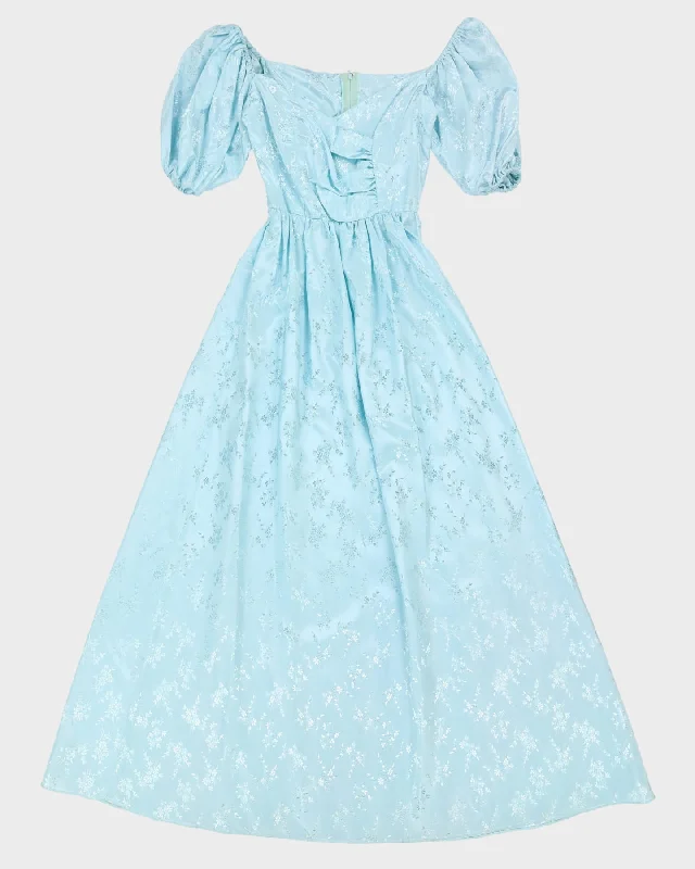 Preloved 1990s Blue Jacquard Prom Dress - XXS