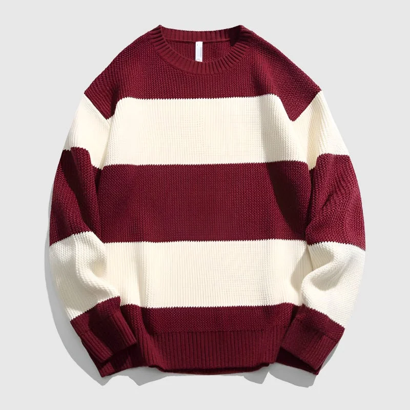 Couples Matching Loose Round Neck Striped Knitted Sweater Polka Dot Checkered Tartan