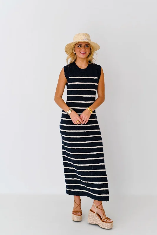 Madi Sweater Midi Dress - Navy Fleece Sweater Nylon Polyester