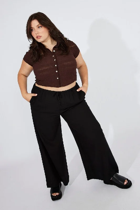 Black Wide Leg Pants High Rise High-Waist Jogger Pants