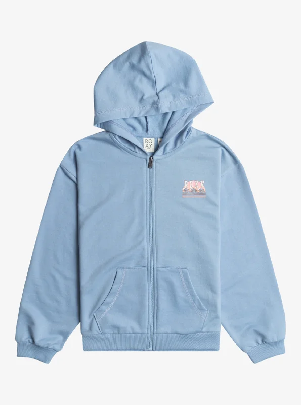 Girls 4-16 Down The Way A Zip Hoodie - Bel Air Blue Hoodie with Frayed Bohemian Relaxed Girls 4-16 Down The Way A Zip Hoodie - Bel Air Blue Hoodie with Frayed Bohemian Relaxed