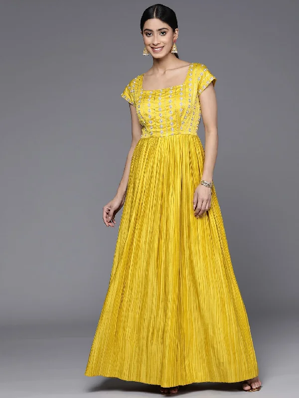 Inddus Ethnic Motifs Embroidered Sequinned Satin Ethnic Dress