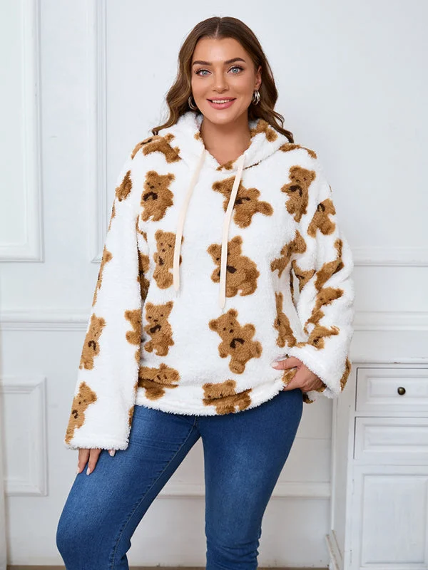 Plus-Size Women's Loose-Fit Casual Cow Plush Long-Sleeve Hooded Sweatshirt Hoodie with Ribbed Neckline Snug Warm Plus-Size Women's Loose-Fit Casual Cow Plush Long-Sleeve Hooded Sweatshirt Hoodie with Ribbed Neckline Snug Warm
