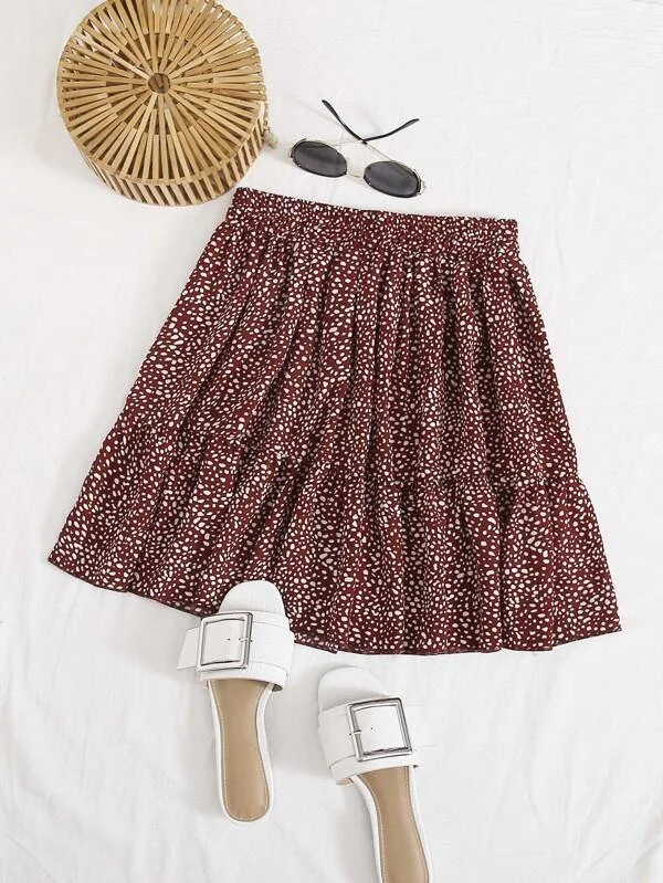 Elastic Waist Frill Trim Dalmatian Skirt cashmere skirt plush
