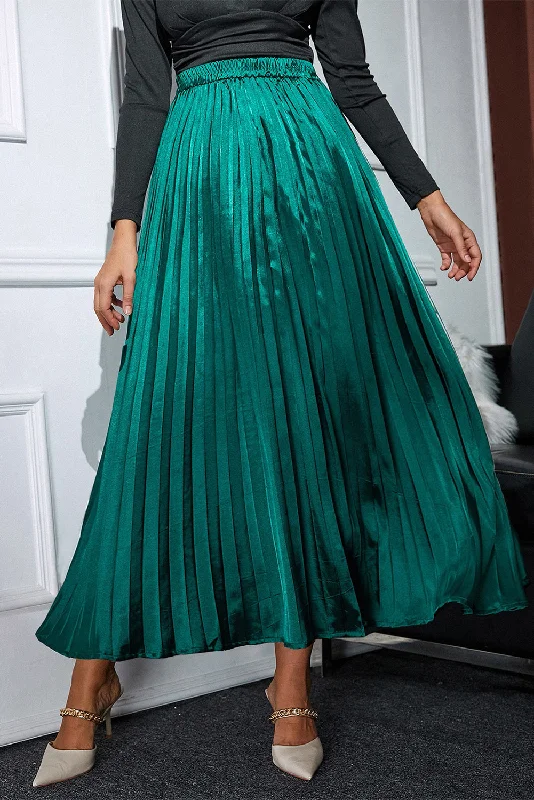 KaleaBoutique Satin Elastic Waist Pleated Maxi Skirt corduroy skirt durable