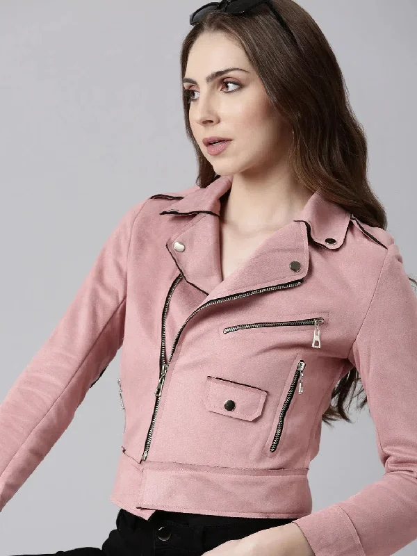 Women Pink Solid Tailored Jacket-CHN-953-Pink Satin Jacket Silk Jacket Chiffon Jacket