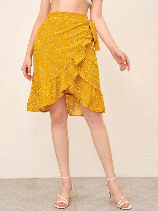 Polka Dot Knot Wrap Skirt leather skirt sleek